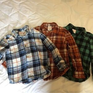 Lot of 3 Jumping Beans Kids Plaid Flannel Shirts - Blue, Orange, Green
